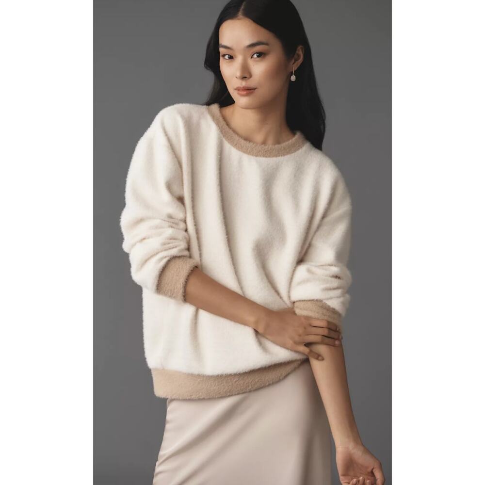 Maeve Anthropologie Cozy Ringer Oversized Sweater Fuzzy Cozy NWOT Small Medium